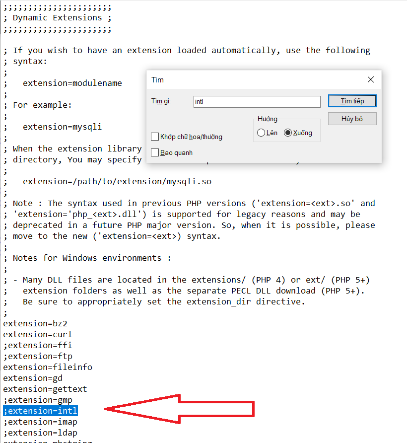 sửa lỗi You must enable the intl extension to use the script. Please ask your hosting company to enable it.